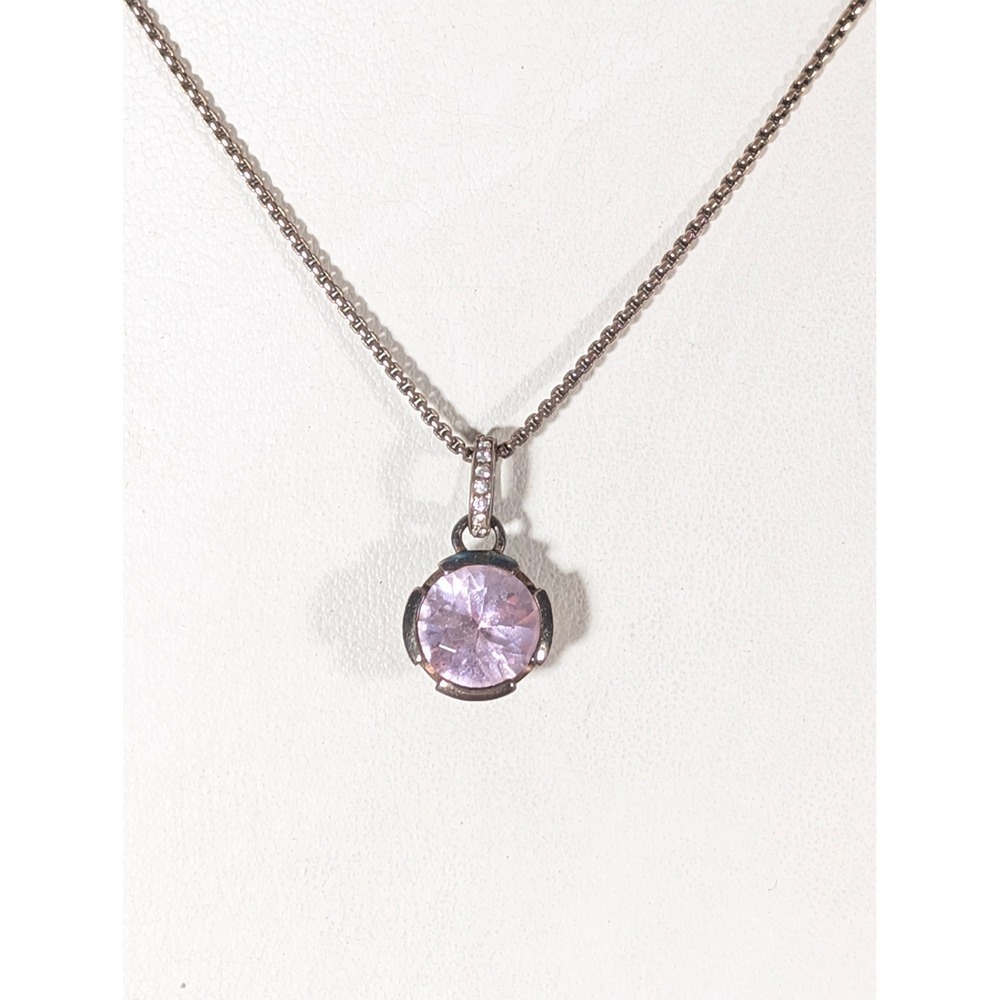 Thomas Sabo Sterling Silver Pink CZ Round Pendant Necklace 17 Inch